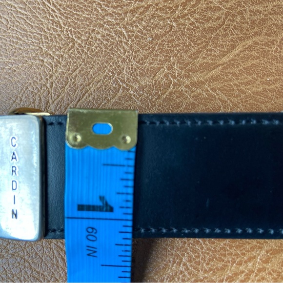 Vintage Pierre Cardin Leather Black Silver Gold Logo Belt - Picture 7 of 15